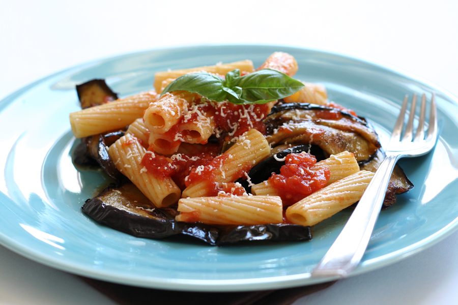 Eggplant pasta in a plate