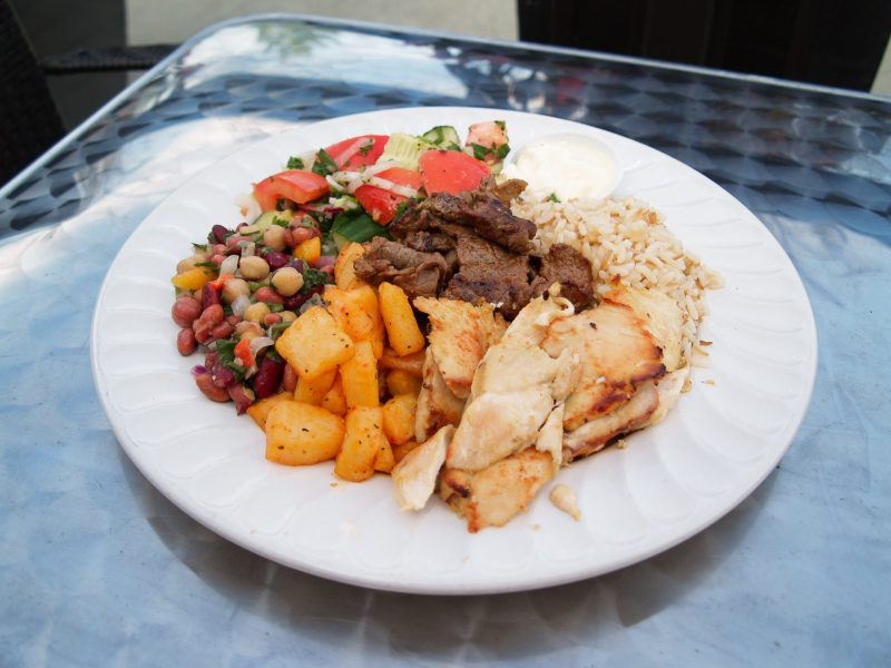 a bowl of veggies and meat