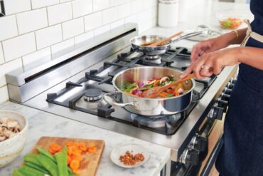 cooking food on stove