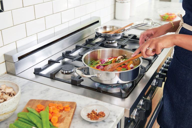 cooking food on stove