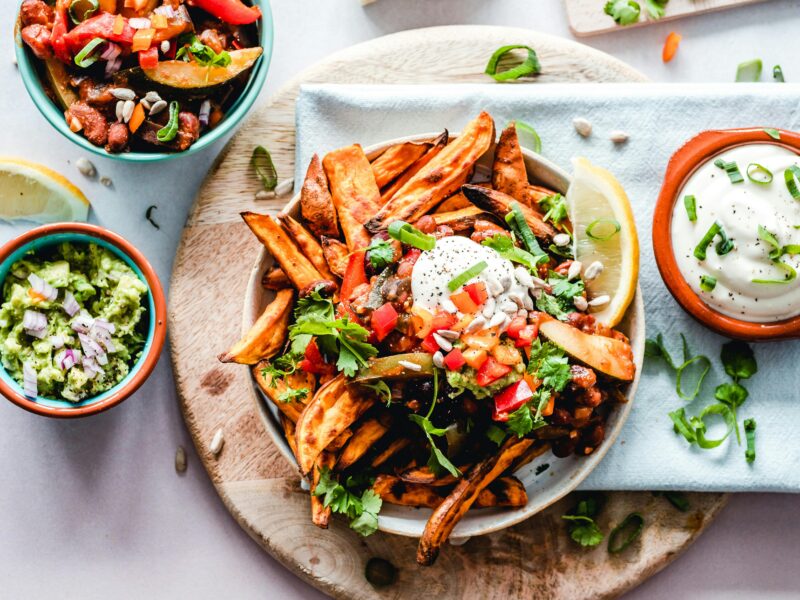 food displayed in plates