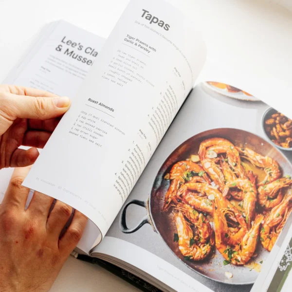 cookbook showing shrimp recipes