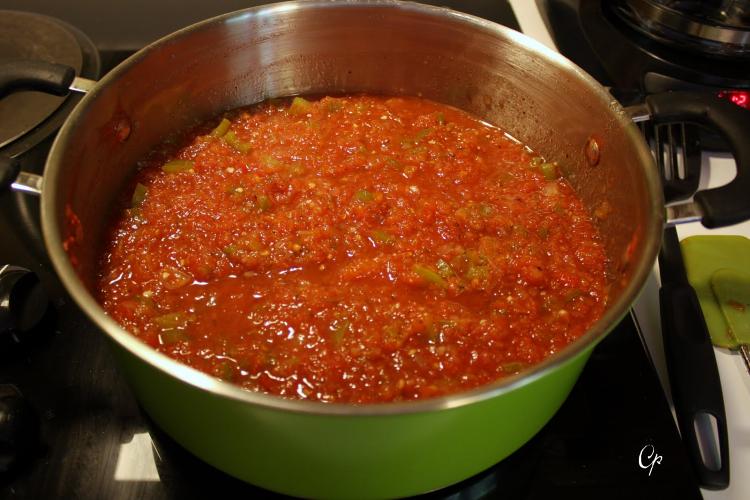 spaghetti sauce boils on stove