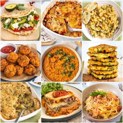 a collage of cheap food