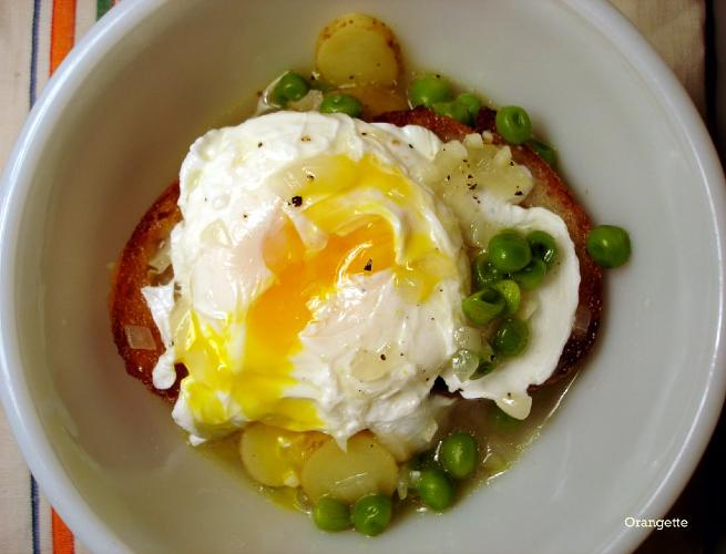 poached eggs served over veggies