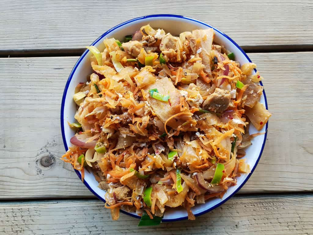a bowl of mixed food