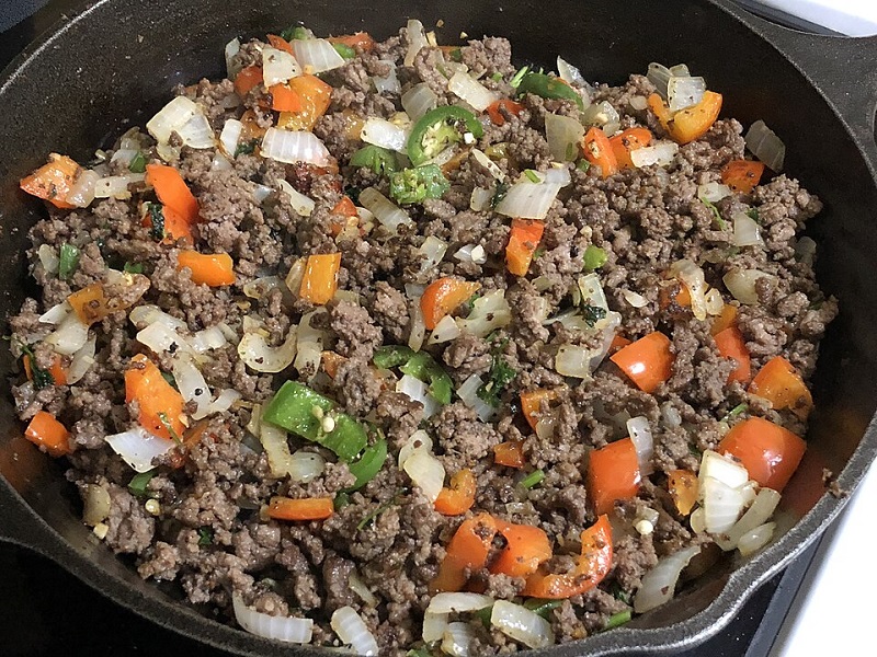 ground beef potatoes recipe in a bowl