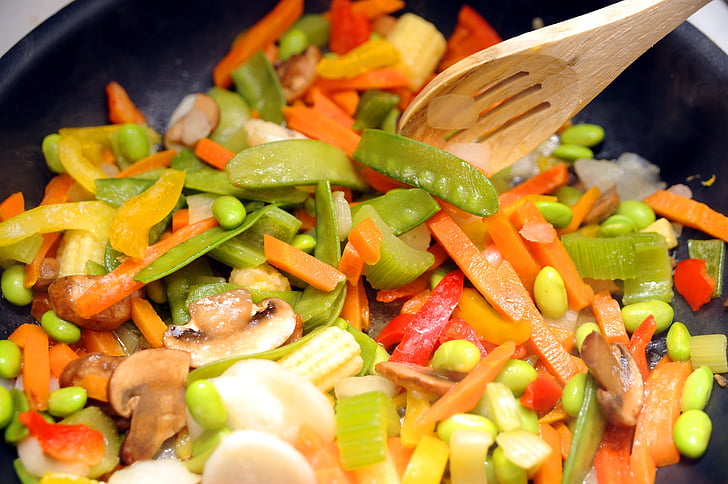 Stewing vegetable food on a stove