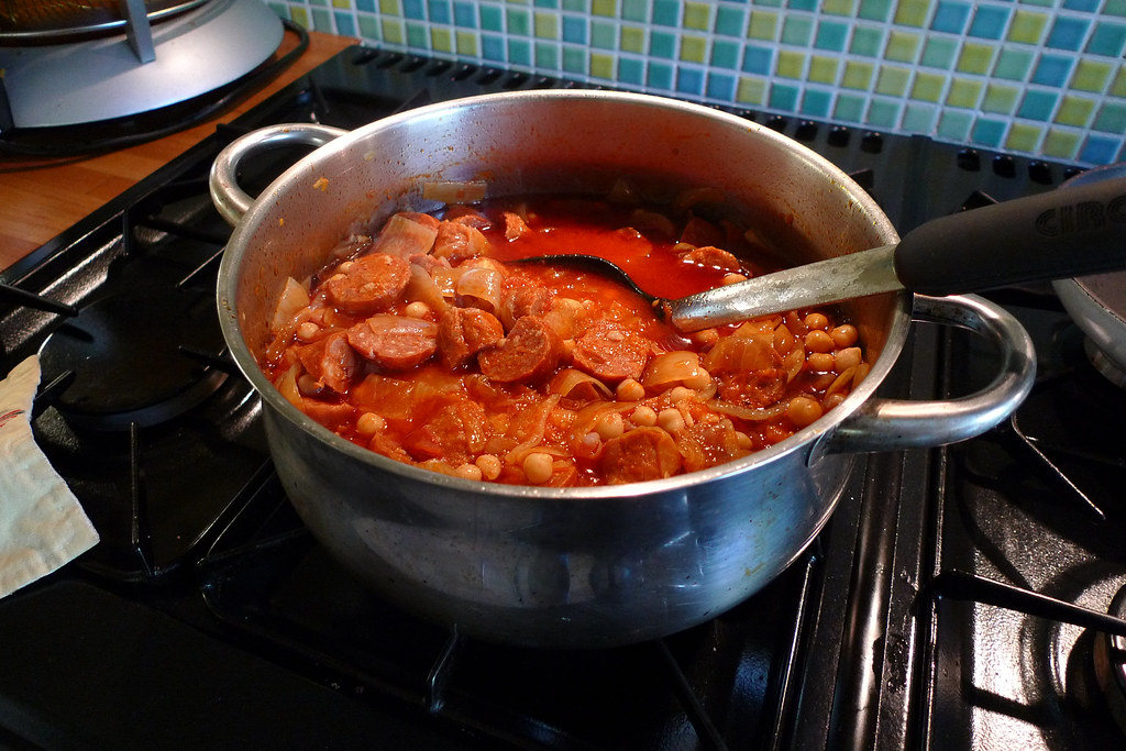 A pot of stew on a stove