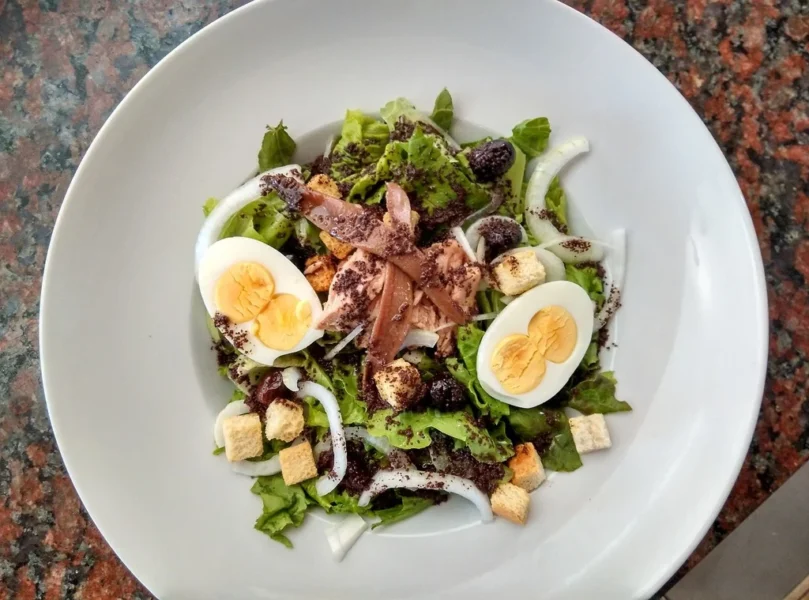 Egg salad in a round plate