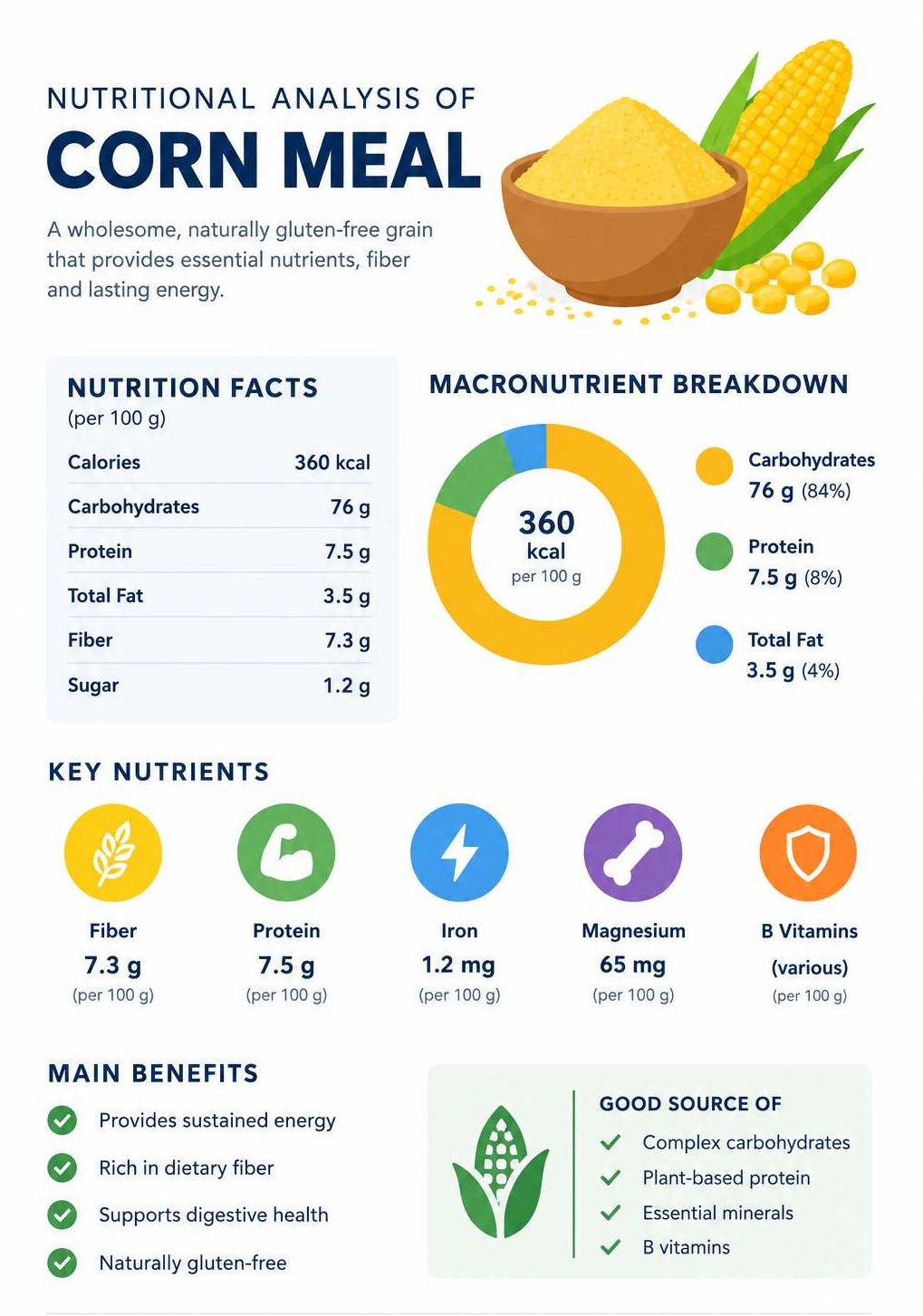 An infographic explaining the health benefits of corn meal