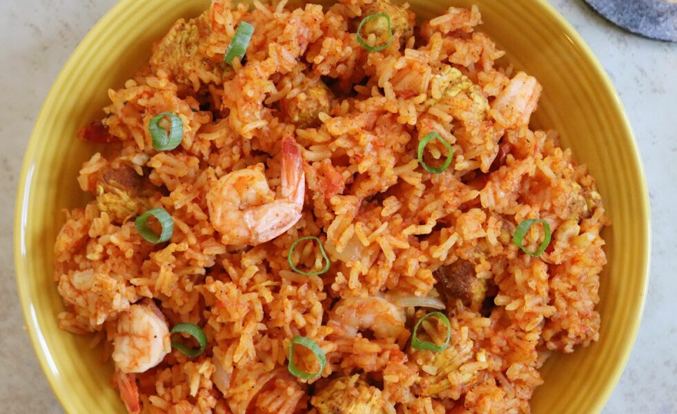 Jolof with shrimps and vegetables